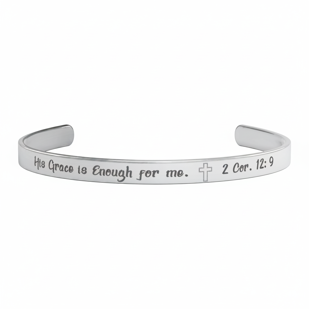 His Grace is Enough for me, Christian bracelet - Stainless steel with 18K Gold, Rose Gold, or Silver plating