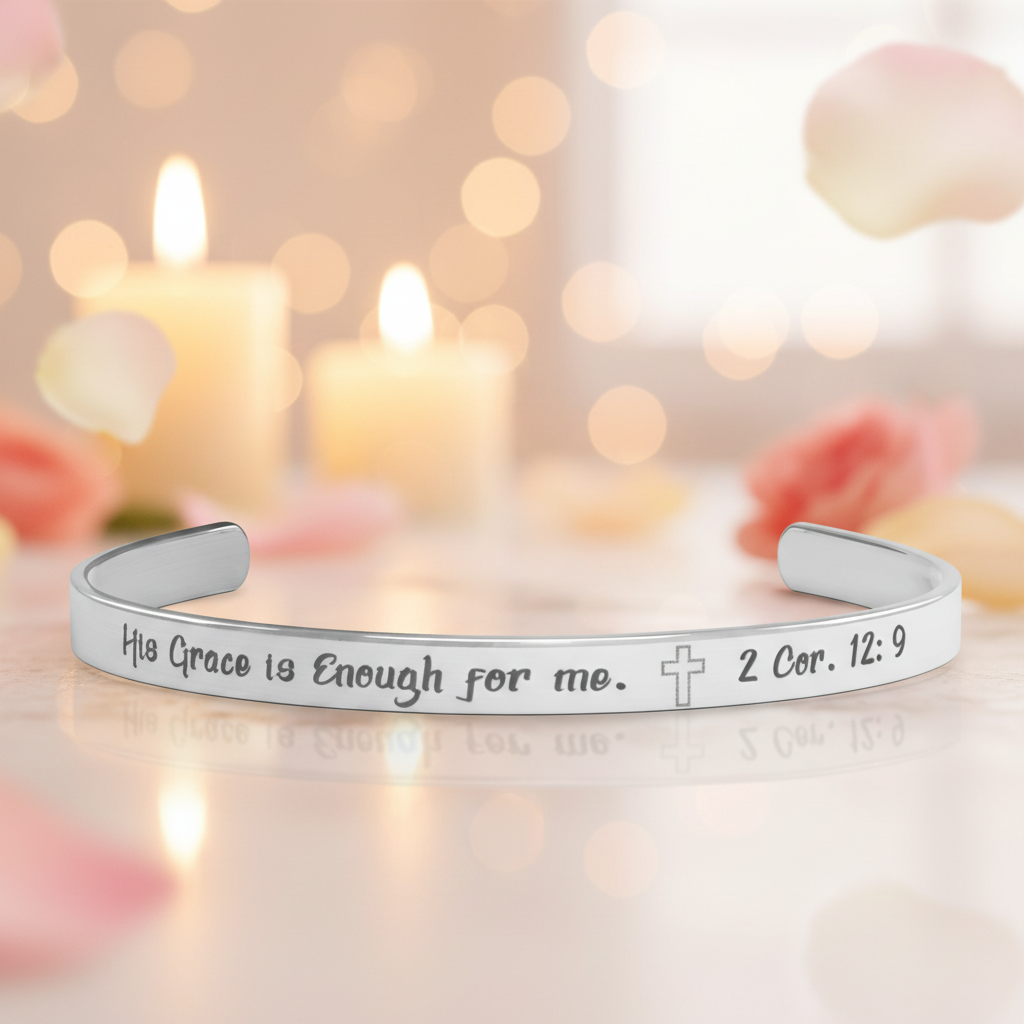 His Grace is Enough for me, Christian bracelet - Stainless steel with 18K Gold, Rose Gold, or Silver plating