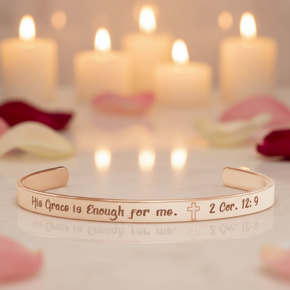 His Grace is Enough for me, Christian bracelet - Stainless steel with 18K Gold, Rose Gold, or Silver plating