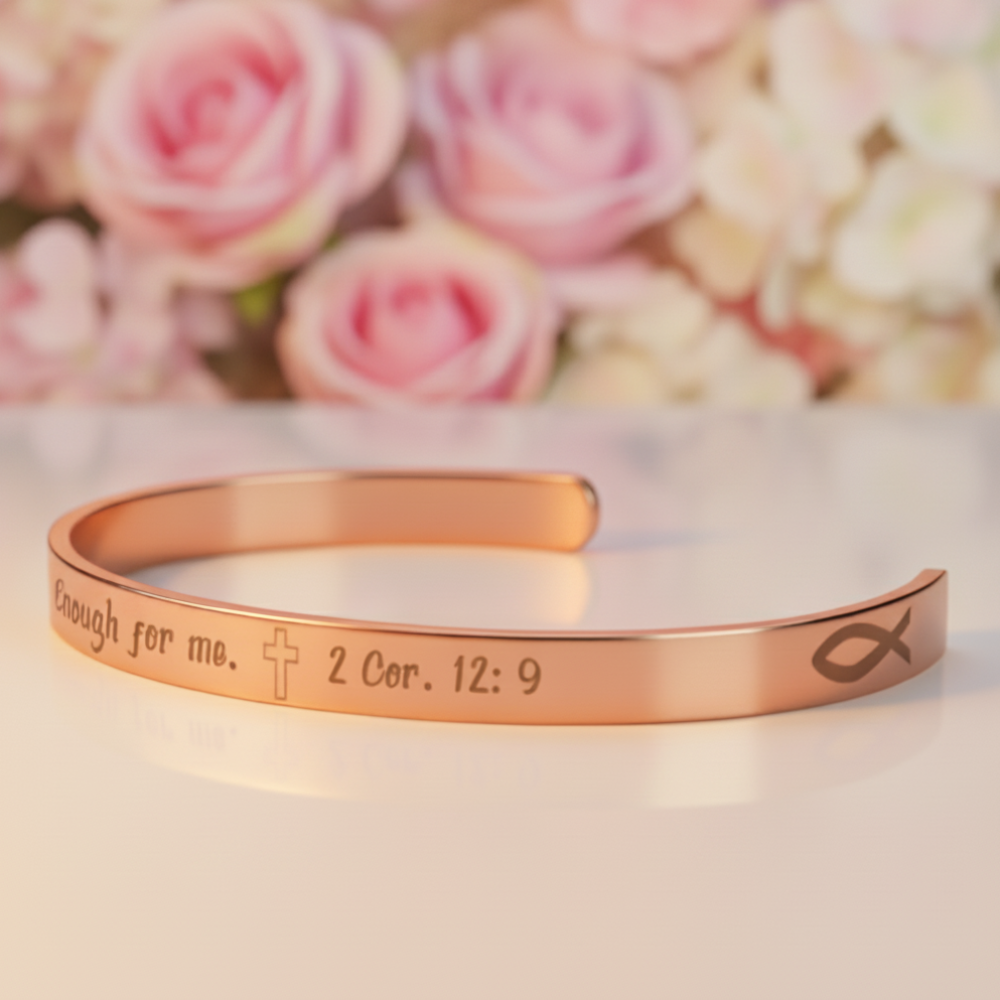His Grace is Enough for me, Christian bracelet - Stainless steel with 18K Gold, Rose Gold, or Silver plating
