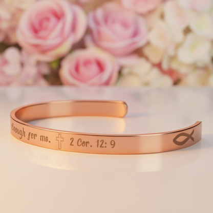 His Grace is Enough for me, Christian bracelet - Stainless steel with 18K Gold, Rose Gold, or Silver plating