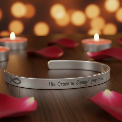 His Grace is Enough for me, Christian bracelet - Stainless steel with 18K Gold, Rose Gold, or Silver plating