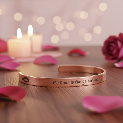His Grace is Enough for me, Christian bracelet - Stainless steel with 18K Gold, Rose Gold, or Silver plating