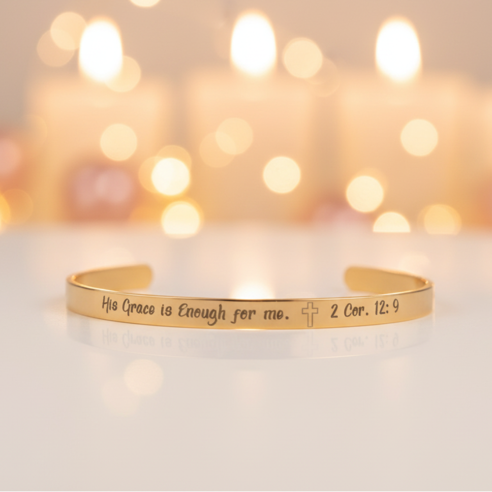 His Grace is Enough for me, Christian bracelet - Stainless steel with 18K Gold, Rose Gold, or Silver plating