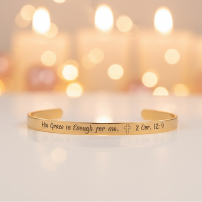 His Grace is Enough for me, Christian bracelet - Stainless steel with 18K Gold, Rose Gold, or Silver plating