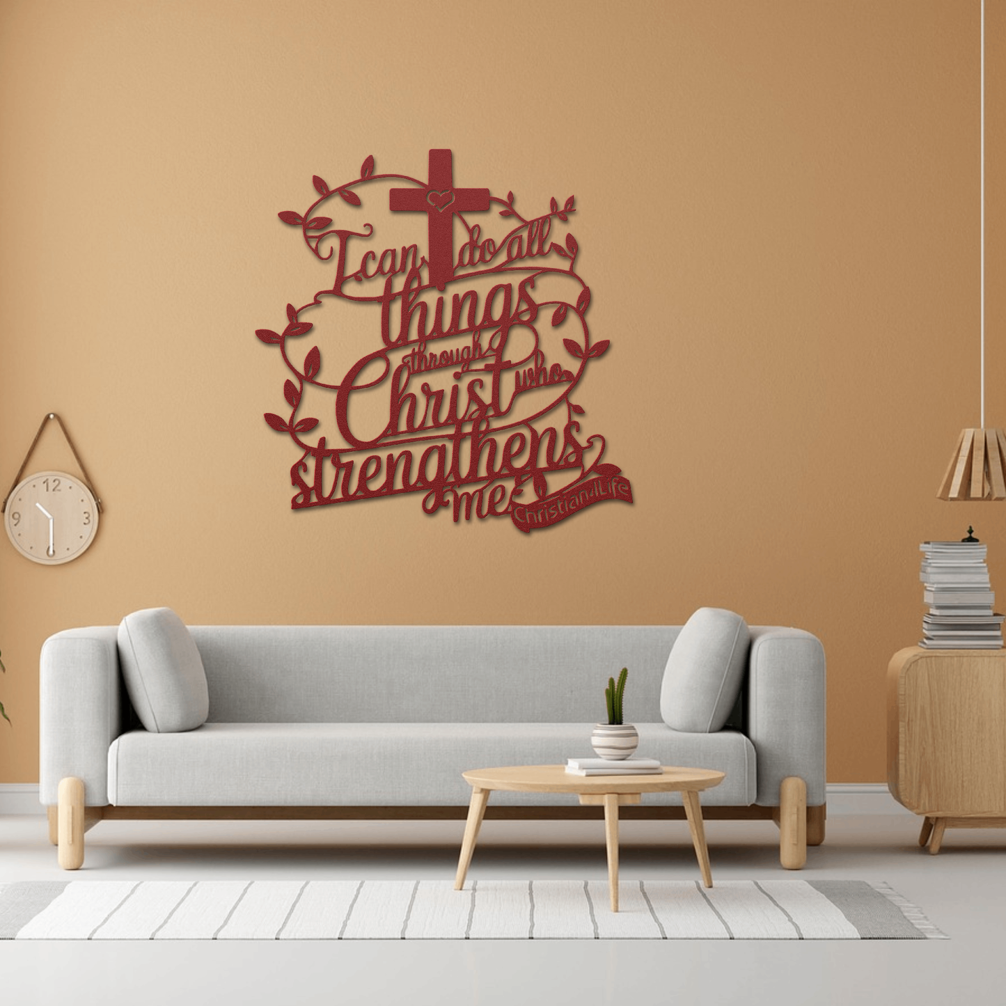 "I can do all things through Christ who strengthens me" Christian die-cut metal sign-(traced Heart)-red or silver