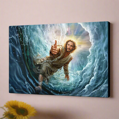 Jesus Reaches Down to Rescue and Lift You Out of the Water - Christian Gallery Wrapped Canvas Wall Art Print