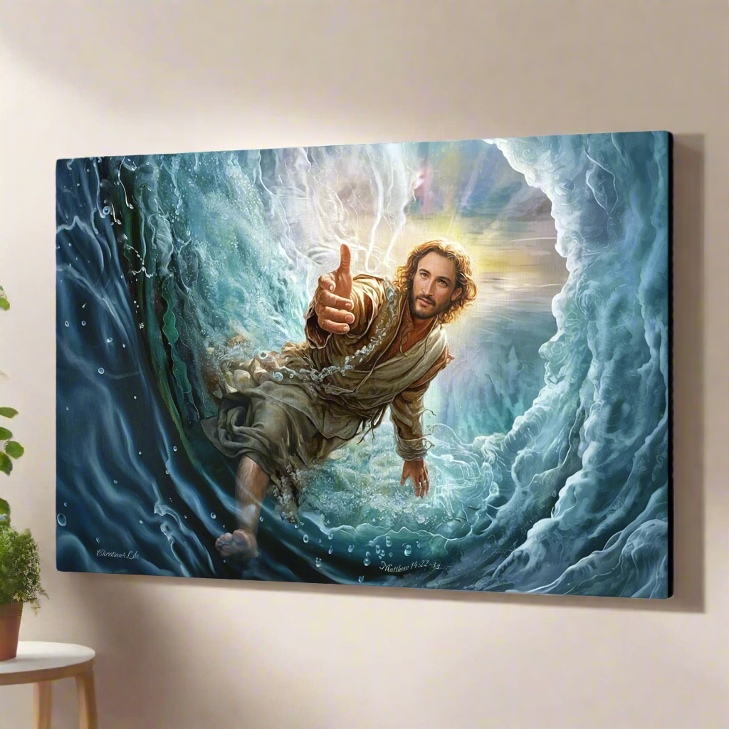 Jesus Reaches Down to Rescue and Lift You Out of the Water - Christian Gallery Wrapped Canvas Wall Art Print
