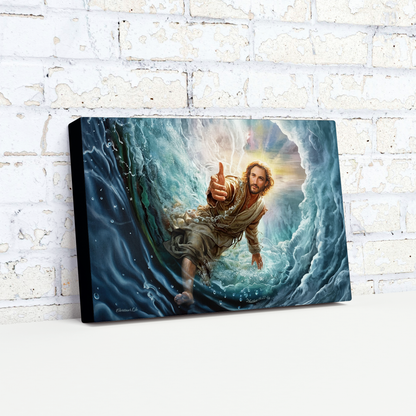 Jesus Reaches Down to Rescue and Lift You Out of the Water - Christian Gallery Wrapped Canvas Wall Art Print
