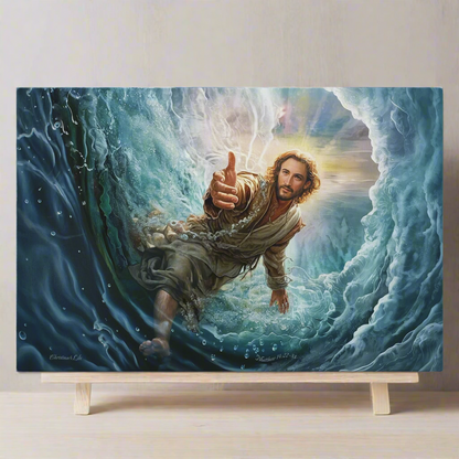 Jesus Reaches Down to Rescue and Lift You Out of the Water - Christian Gallery Wrapped Canvas Wall Art Print
