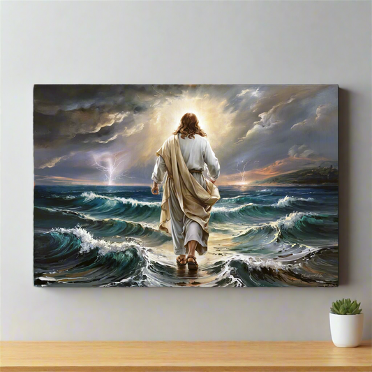 Jesus walking on water gallery-wrapped canvas, Christian Wall Art