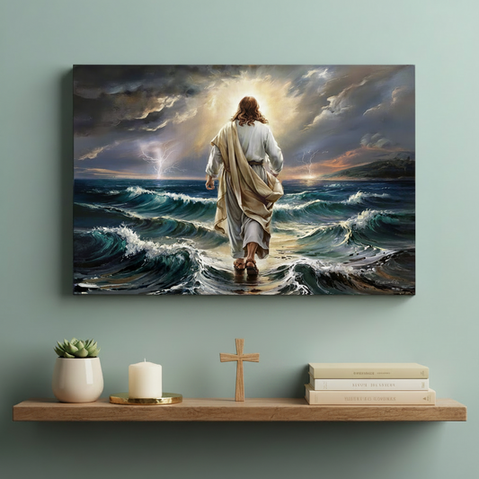 Jesus walking on water gallery-wrapped canvas, Christian Wall Art