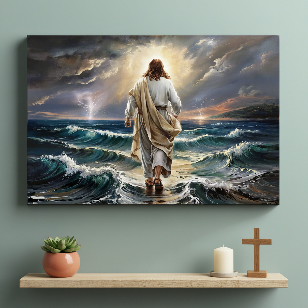 Jesus walking on water gallery-wrapped canvas, Christian Wall Art