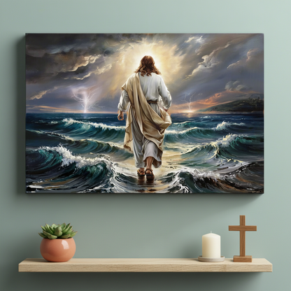 Jesus walking on water gallery-wrapped canvas, Christian Wall Art