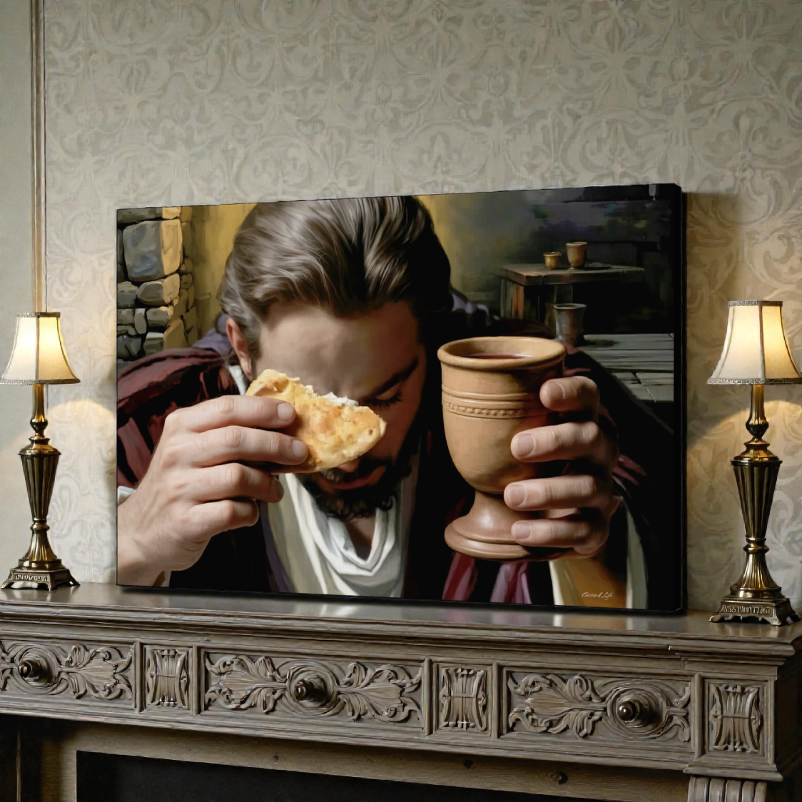 The Last Supper: Jesus Shares Bread and Wine - A Masterful Christian Canvas Print