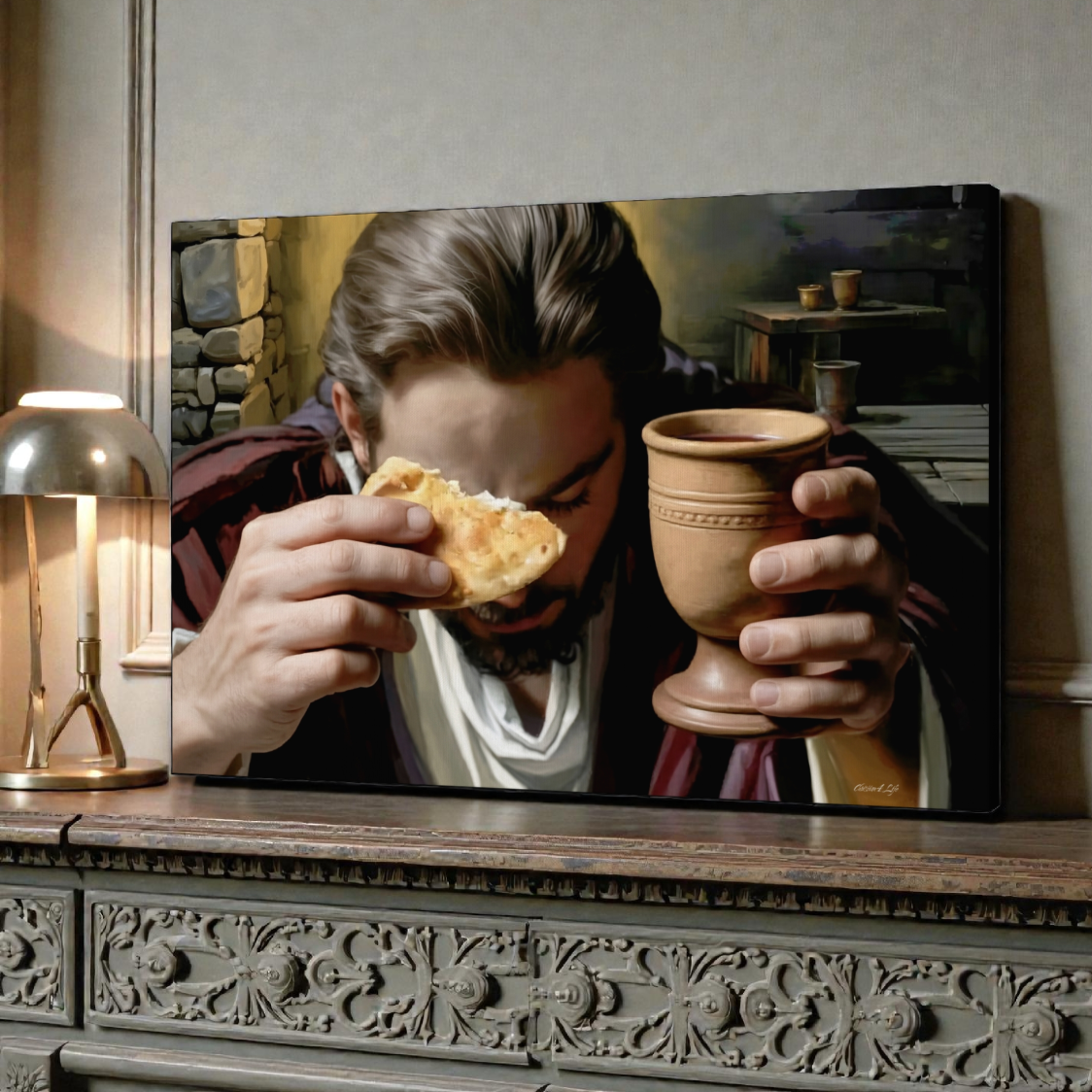 The Last Supper: Jesus Shares Bread and Wine - A Masterful Christian Canvas Print