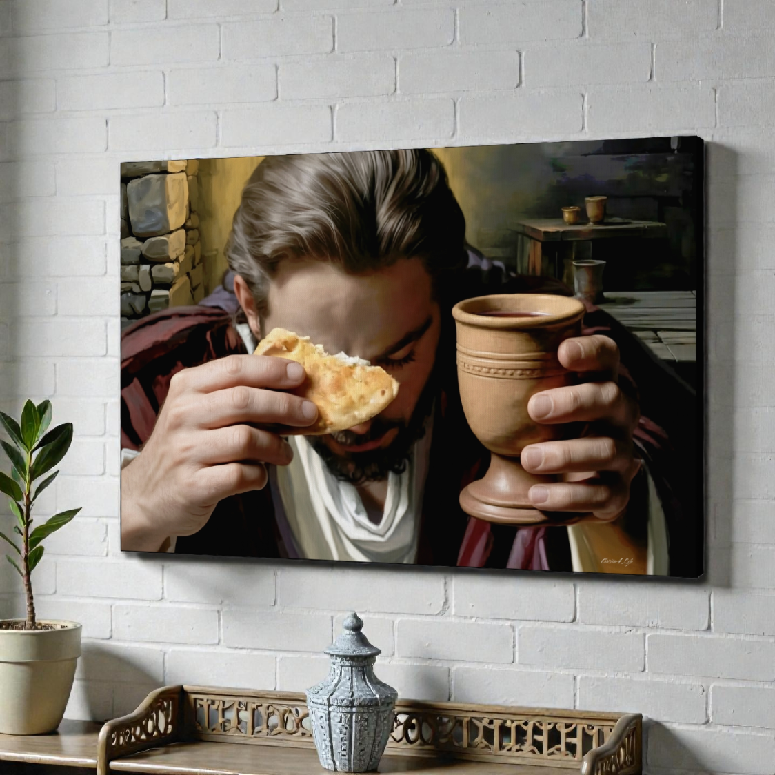 The Last Supper: Jesus Shares Bread and Wine - A Masterful Christian Canvas Print