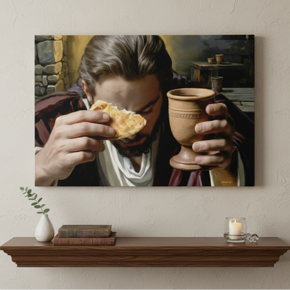 The Last Supper: Jesus Shares Bread and Wine - A Masterful Christian Canvas Print