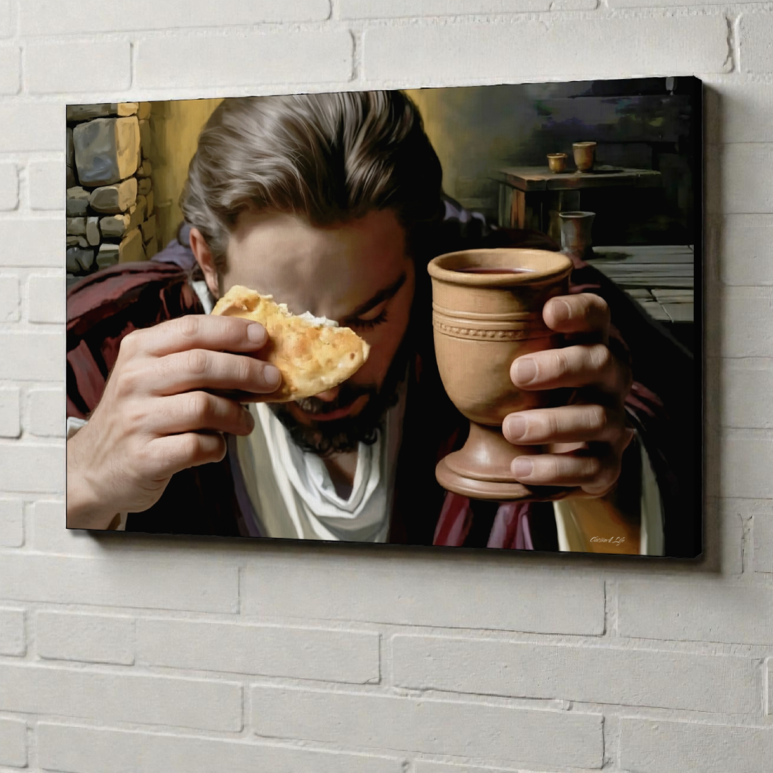 The Last Supper: Jesus Shares Bread and Wine - A Masterful Christian Canvas Print