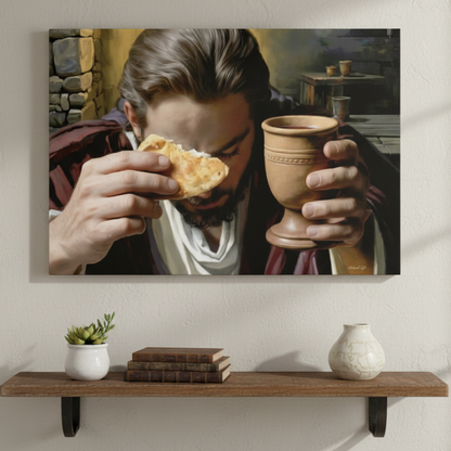 The Last Supper: Jesus Shares Bread and Wine - A Masterful Christian Canvas Print