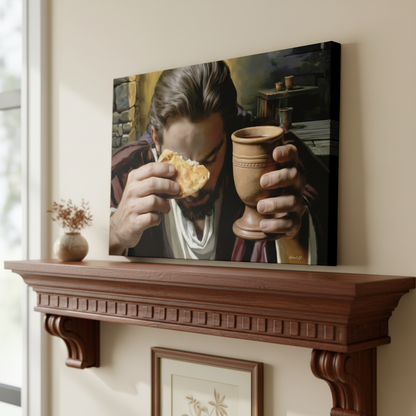 The Last Supper: Jesus Shares Bread and Wine - A Masterful Christian Canvas Print