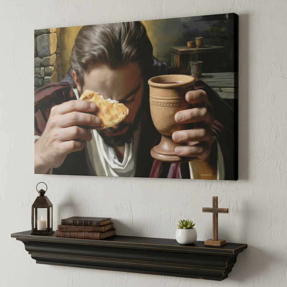 The Last Supper: Jesus Shares Bread and Wine - A Masterful Christian Canvas Print
