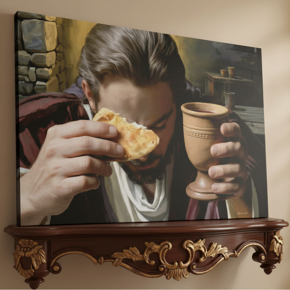 The Last Supper: Jesus Shares Bread and Wine - A Masterful Christian Canvas Print