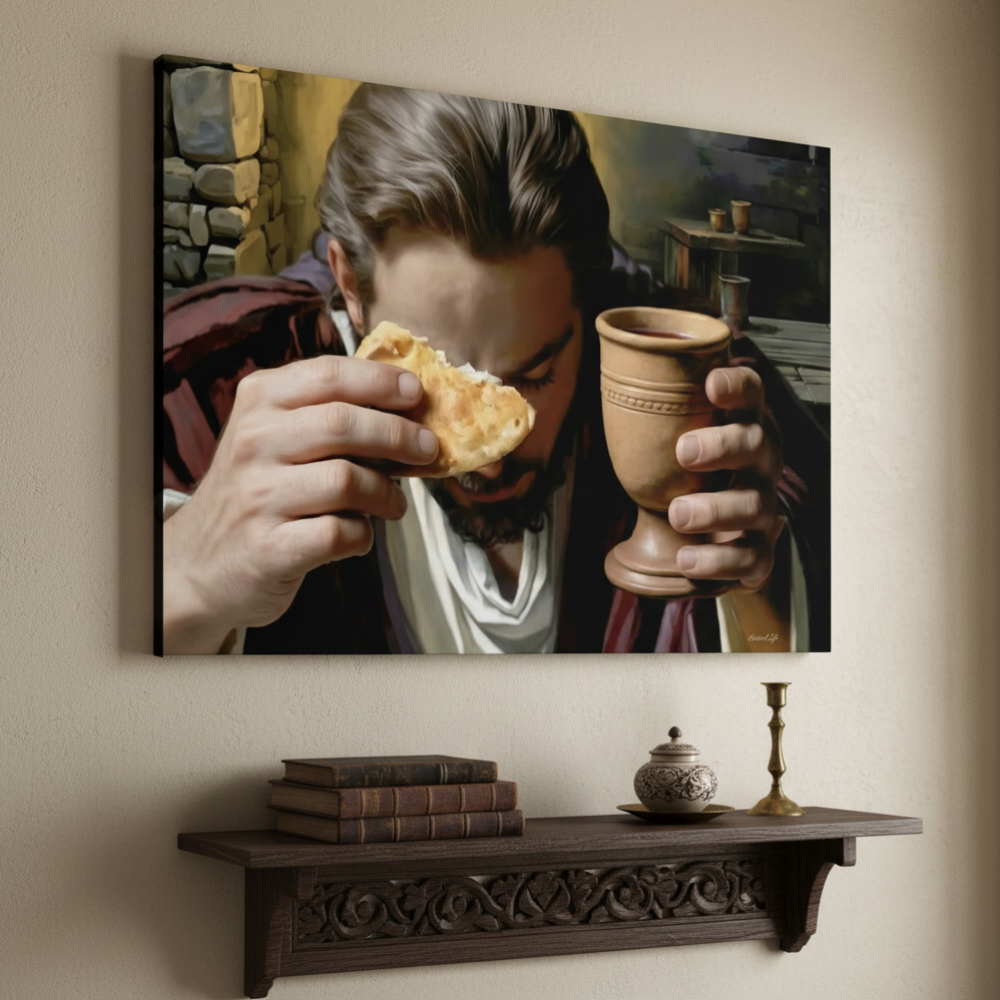The Last Supper: Jesus Shares Bread and Wine - A Masterful Christian Canvas Print