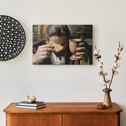 The Last Supper: Jesus Shares Bread and Wine - A Masterful Christian Canvas Print