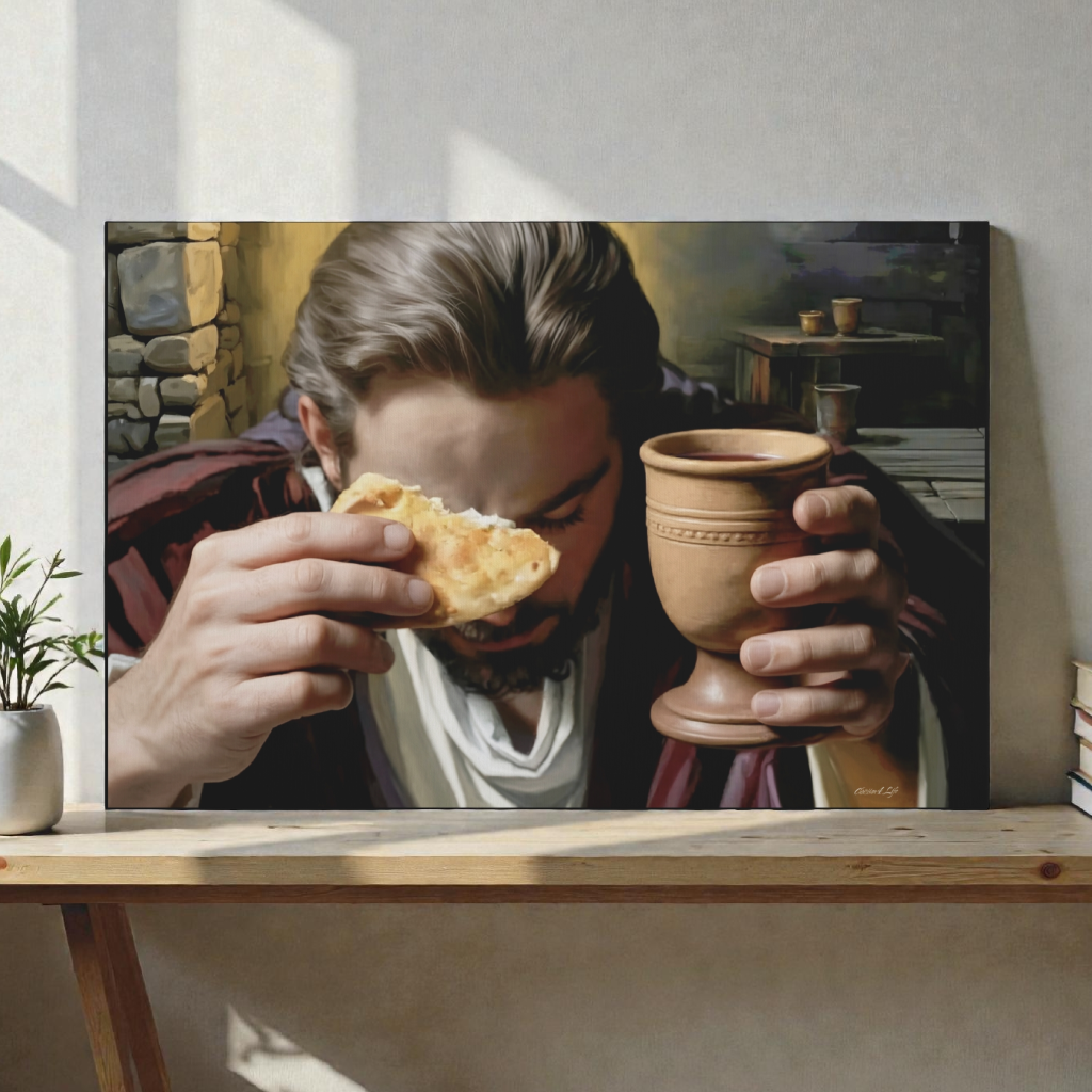 The Last Supper: Jesus Shares Bread and Wine - A Masterful Christian Canvas Print