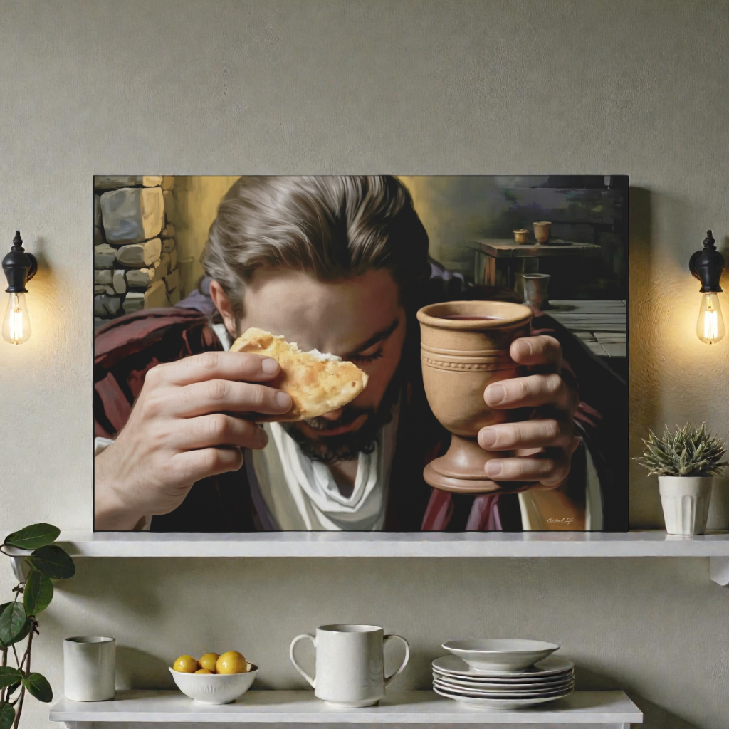 The Last Supper: Jesus Shares Bread and Wine - A Masterful Christian Canvas Print