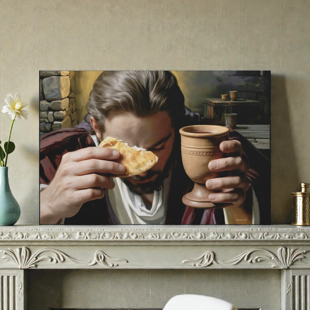 The Last Supper: Jesus Shares Bread and Wine - A Masterful Christian Canvas Print