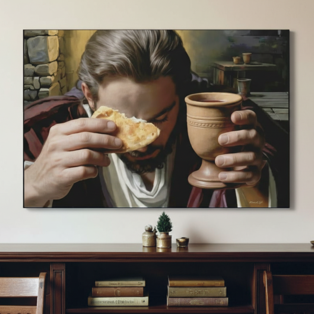 The Last Supper: Jesus Shares Bread and Wine - A Masterful Christian Canvas Print