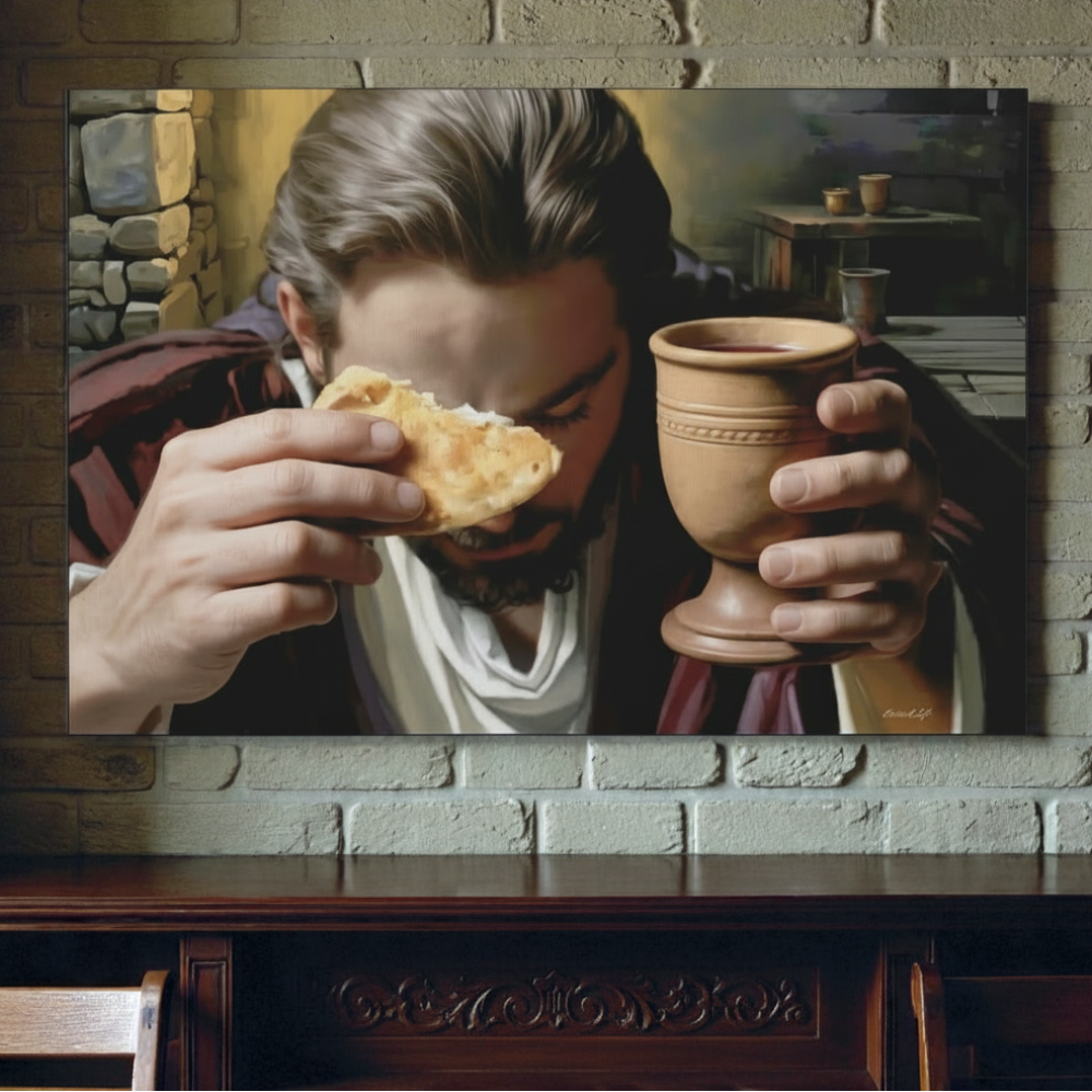 The Last Supper: Jesus Shares Bread and Wine - A Masterful Christian Canvas Print