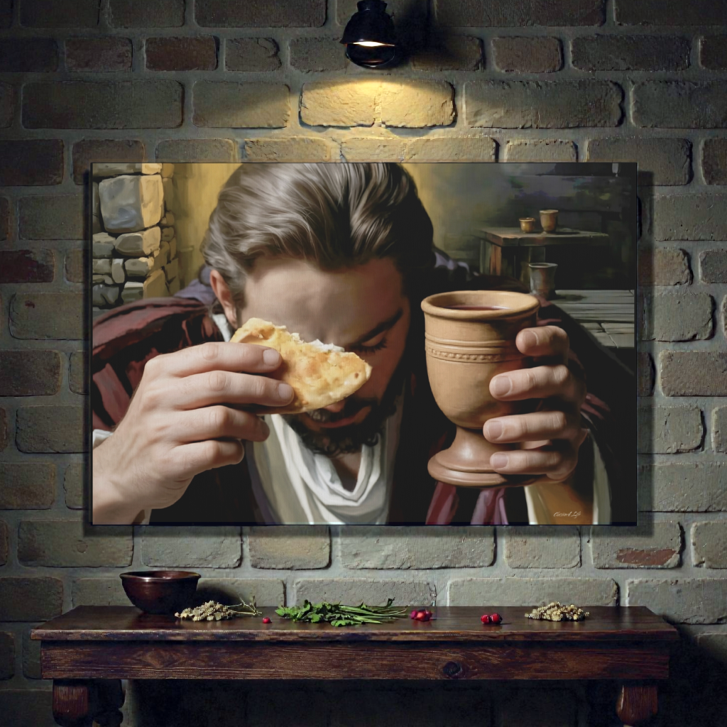 The Last Supper: Jesus Shares Bread and Wine - A Masterful Christian Canvas Print