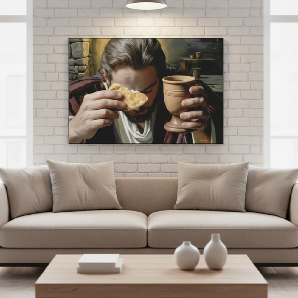 The Last Supper: Jesus Shares Bread and Wine - A Masterful Christian Canvas Print