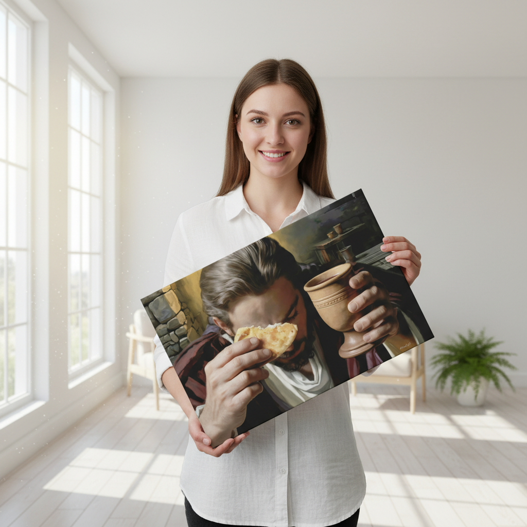 The Last Supper: Jesus Shares Bread and Wine - A Masterful Christian Canvas Print
