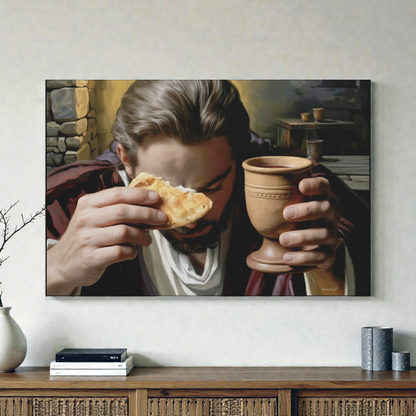 The Last Supper: Jesus Shares Bread and Wine - A Masterful Christian Canvas Print