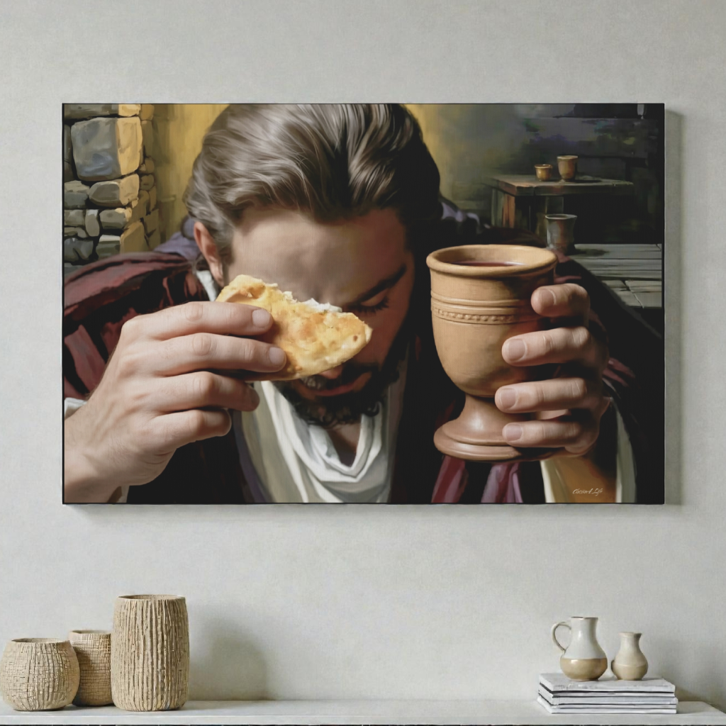 The Last Supper: Jesus Shares Bread and Wine - A Masterful Christian Canvas Print