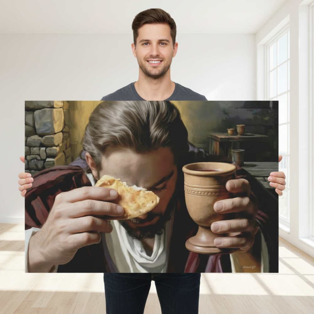 The Last Supper: Jesus Shares Bread and Wine - A Masterful Christian Canvas Print