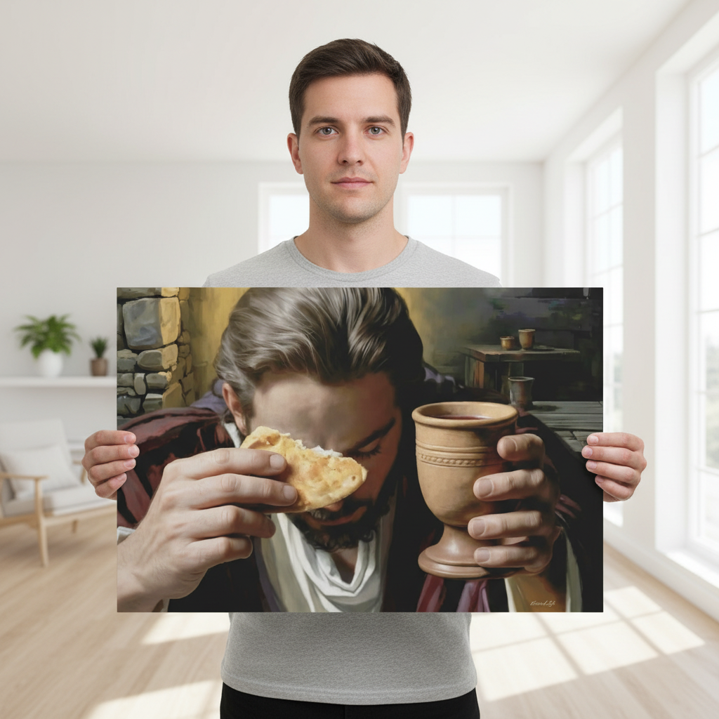 The Last Supper: Jesus Shares Bread and Wine - A Masterful Christian Canvas Print