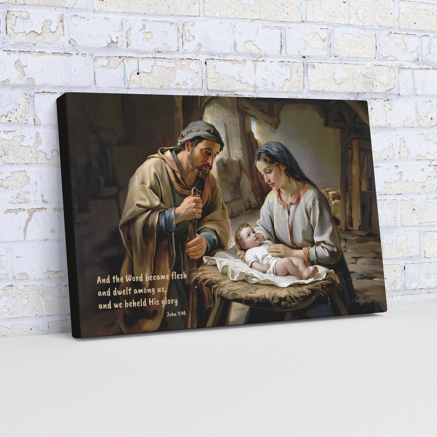 Nativity_scene_of_Baby_Jesus_Mary_and__Angle_Wall_Mockup.png