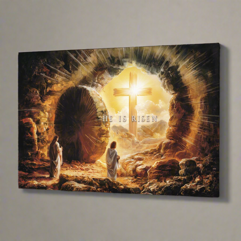 Open Tomb, He is Risen, Christian Gallery Wrapped Canvas, Easter Wall Art Print, Vision of Resurrection