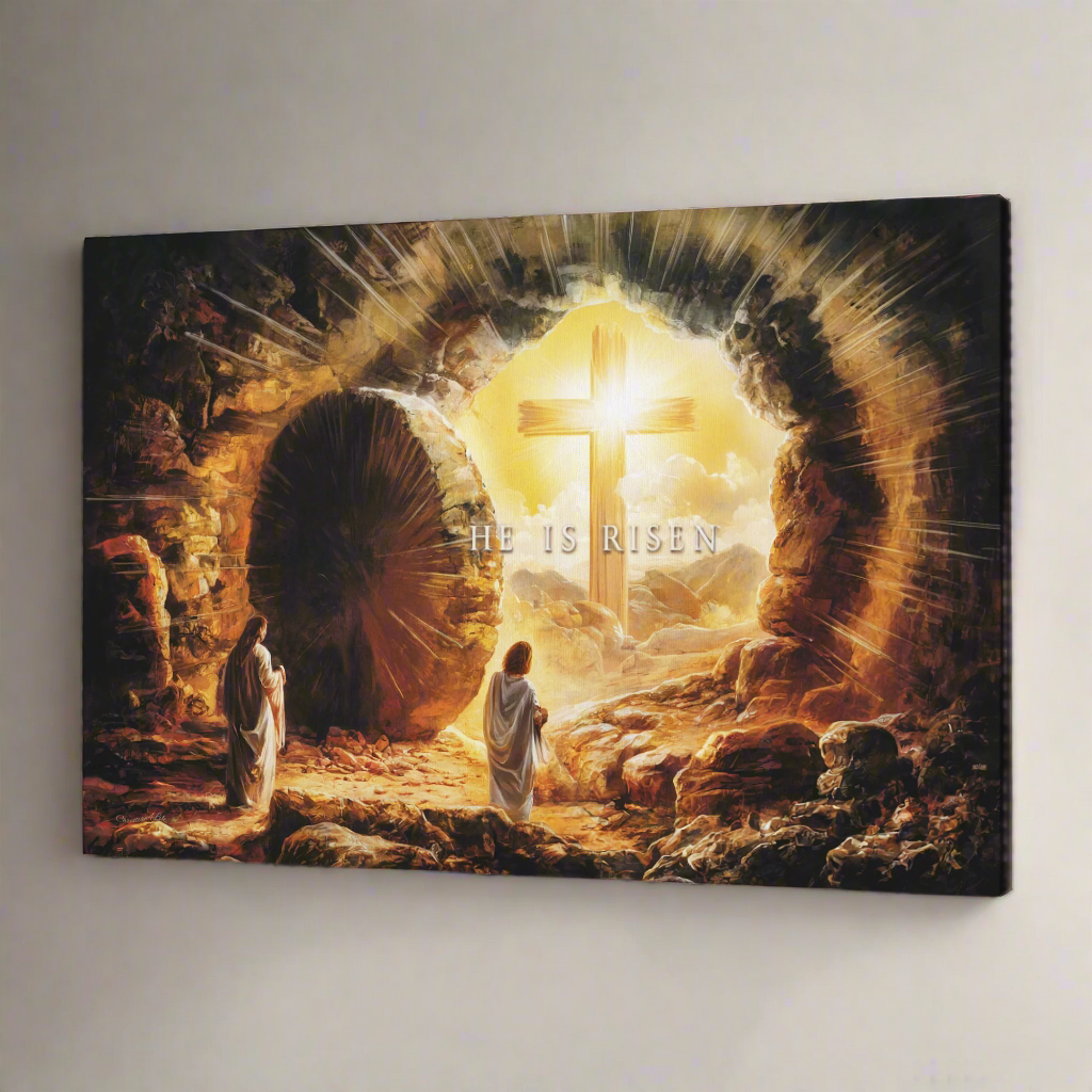 Open Tomb, He is Risen, Christian Gallery Wrapped Canvas, Easter Wall Art Print, Vision of Resurrection