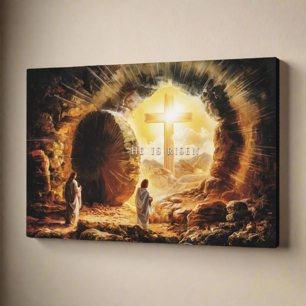Open Tomb, He is Risen, Christian Gallery Wrapped Canvas, Easter Wall Art Print, Vision of Resurrection