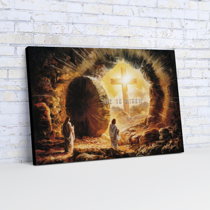 Open Tomb, He is Risen, Christian Gallery Wrapped Canvas, Easter Wall Art Print, Vision of Resurrection