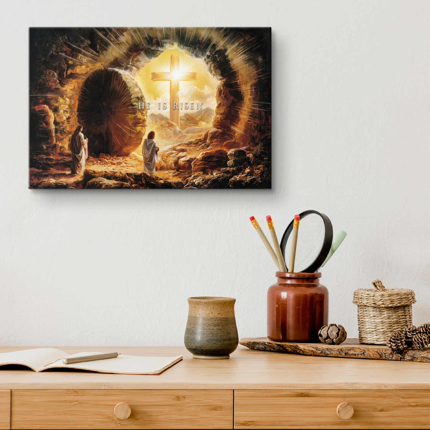 Open Tomb, He is Risen, Christian Gallery Wrapped Canvas, Easter Wall Art Print, Vision of Resurrection