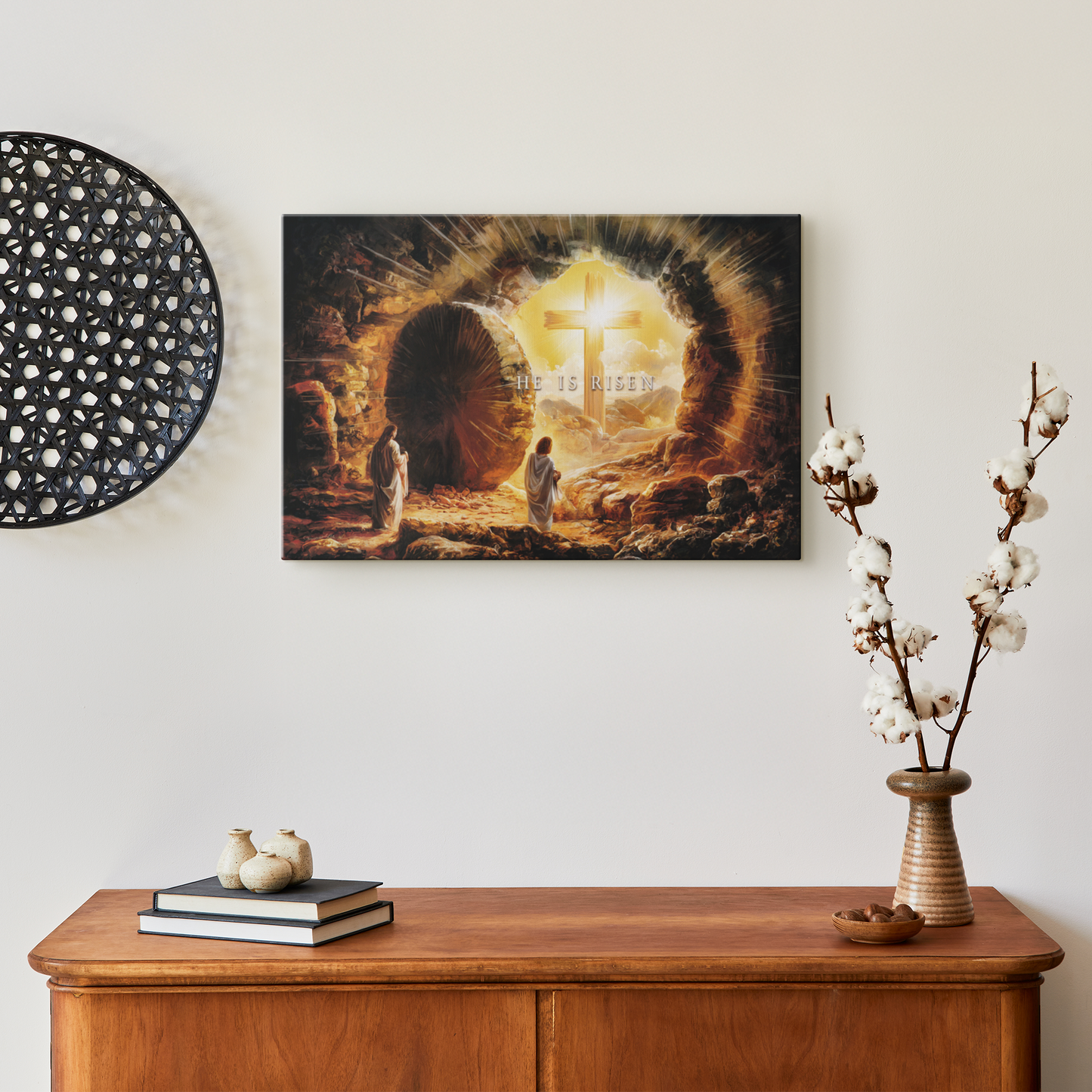 Open Tomb, He is Risen, Christian Gallery Wrapped Canvas, Easter Wall Art Print, Vision of Resurrection