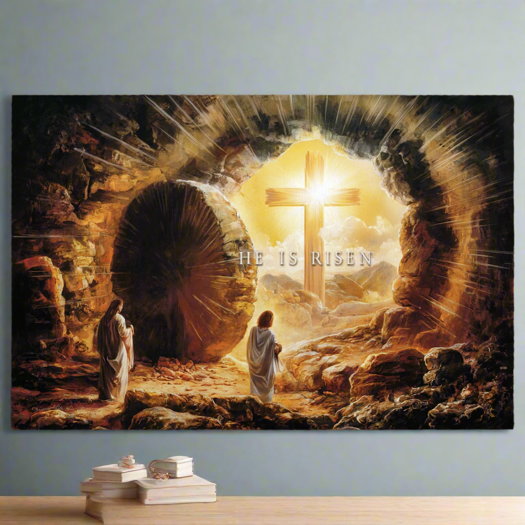 Open Tomb, He is Risen, Christian Gallery Wrapped Canvas, Easter Wall Art Print, Vision of Resurrection