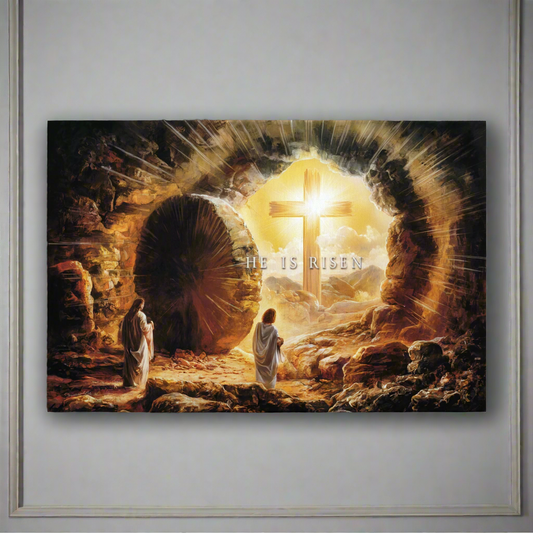 Open Tomb, He is Risen, Christian Gallery Wrapped Canvas, Easter Wall Art Print, Vision of Resurrection